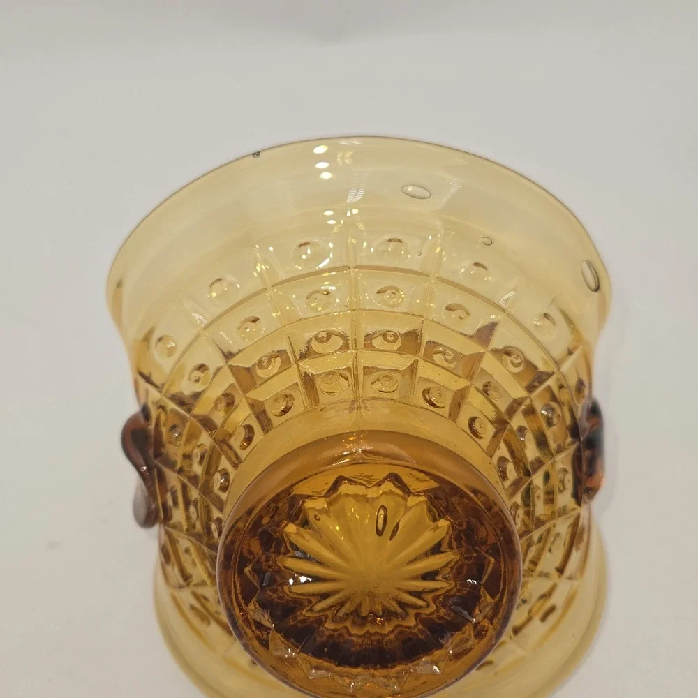 L.E. Smith Amber‎ Glass Basket  Button Panel Pattern  Vintage Mid-Century Candy